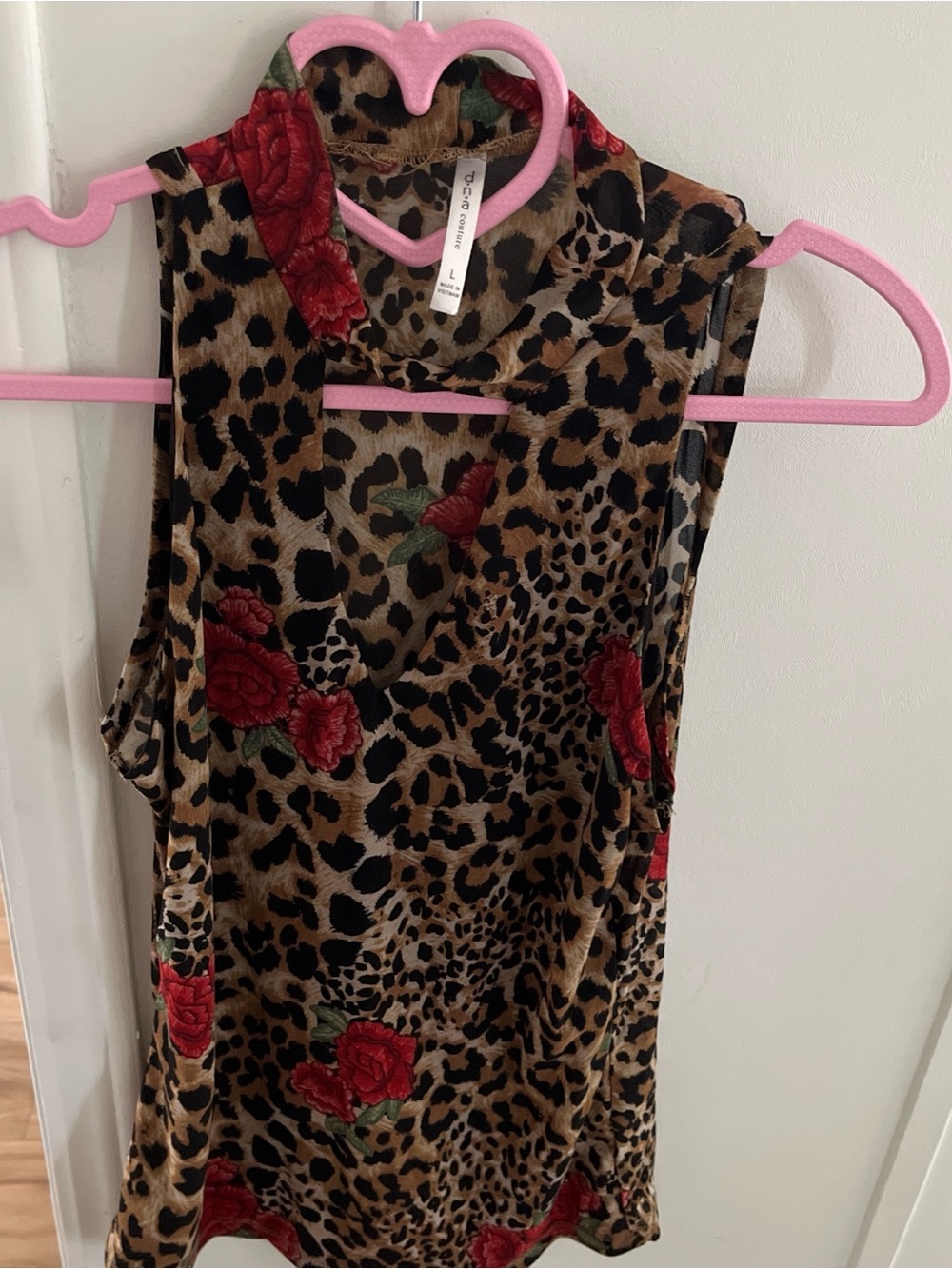Floral Leopard Print Sleeveless Top - Red Roses